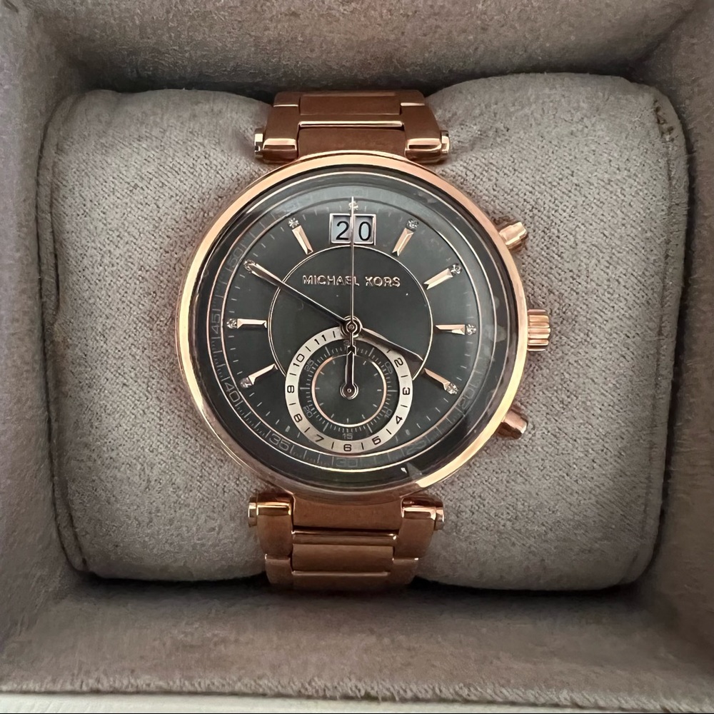 Michael Kors Quartz Gray Dial Stainless Steel Rose Gold Ladies Watch